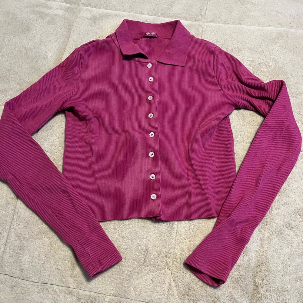 Brandy Melville Caroline pink long sleeve cropped button up